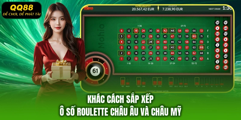 Khác cách sắp xếp ô số Roulette châu Âu và châu Mỹ